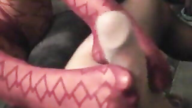 Foot fetish video preview featuring a tantalizing footjob in patterned pantyhose with a satisfying climax.