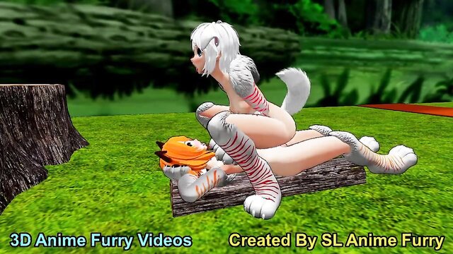 White Anime Dog Girl Riding Outdoors Sex in the Forest A White Anime Dog Girl is Riding an Orange Anime Fox Girl Outdoors in The Forest