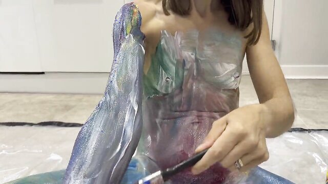 Nude Body Painting - Bursting with colour, I paint my whole nude body Bursting with colour, I paint my whole nude NAKED body. Red, Blue, Green, Yellow and White poster paints. The colours look amazing, combine and mix together, A truly satisfying video to watch.