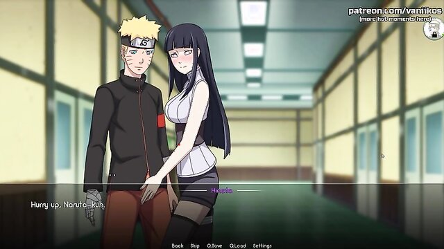 In this explicit image, Hinata, a busty Naruto character, engages in a steamy training session involving a sensual blowjob, leading to a tantalizing tease of more erotic encounters.