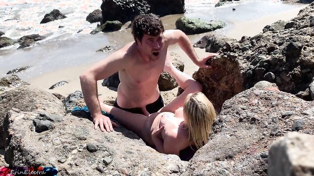 Voluptuous blonde sunbathing nude on the beach fucks passer-by Sexy blonde on the beach gets naked then invites a random guy to fuck. Sex on the beach!