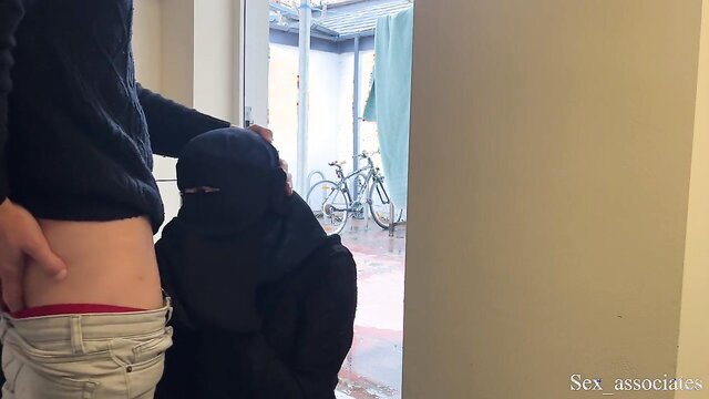 SCARED BUT CURIOUS! Muslim pregnant neighbour in niqab caught me jerking off and asked me to let her touch my uncut dick