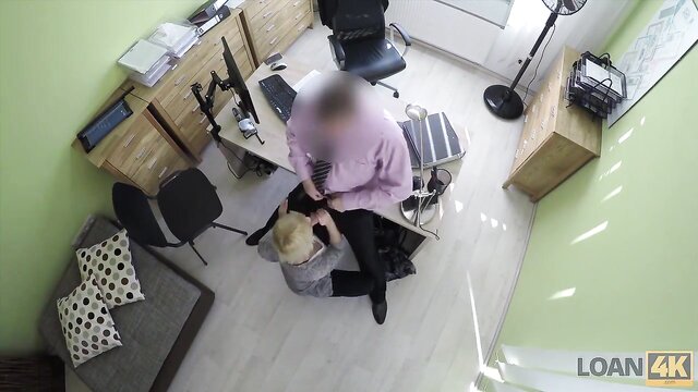 In a loan office, a charming young woman performs oral sex and opens her legs for a sensual encounter. Xxx tube.